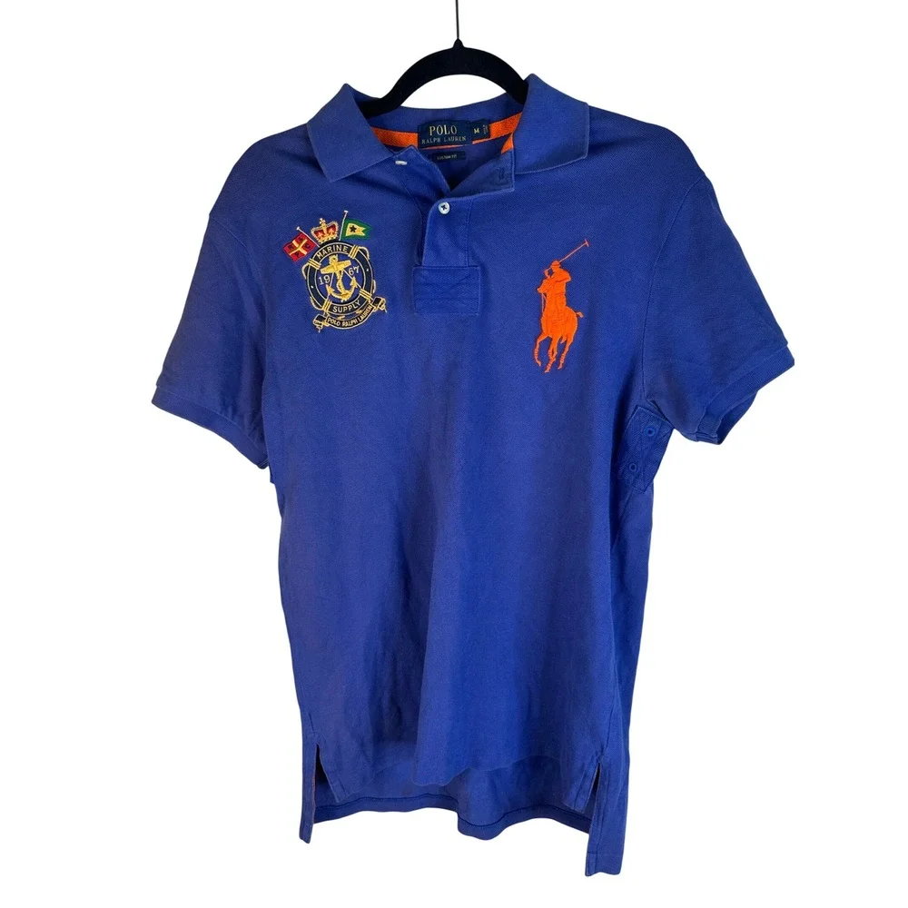Polo Ralph Lauren Men's Blue Big Pony Marine Supply Crest Polo Shirt Medium